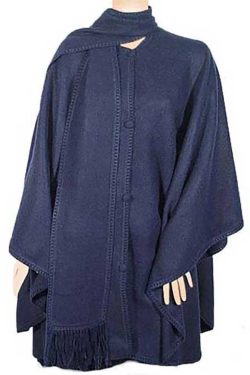 Navy Blue Alpaca Cape with Attached Scarf and Matching Beret