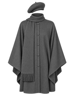 Altiplano Slate Grey Alpaca Cape Andes Luxe Slate Grey Alpaca Cape with Attached Scarf and Matching Beret