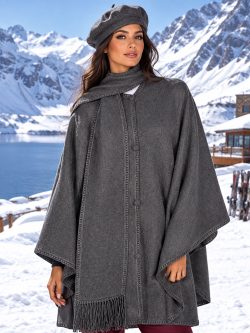 Altiplano Slate Grey Alpaca Cape Andes Luxe Slate Grey Alpaca Cape with Attached Scarf and Matching Beret
