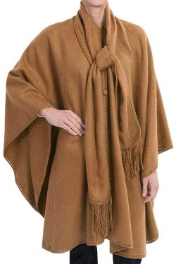 Camel Alpaca Cape with Attached Scarf and Matching Beret