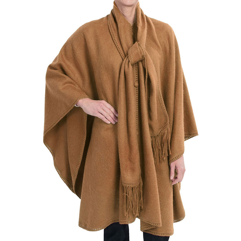 Camel Alpaca Cape with Attached Scarf and Matching Beret | Andes Luxe