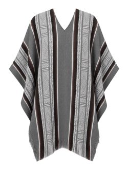 Grey Alpaca Inca Design Poncho