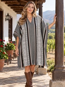 Grey Alpaca Inca Design Poncho Andes Luxe