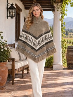 Alpaca Wool Camel Poncho Andes Luxe