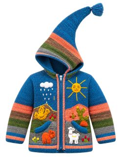 Merino Wool Blue Child Cardigan with Embroidery