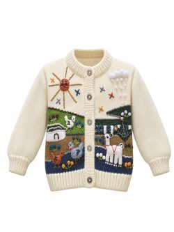 Merino Wool Winter White Child Cardigan with Embroidery