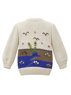Merino Wool Winter White Child Cardigan with Embroidery Andes Luxe