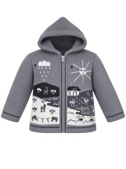 Hand-Knitted Wool Hooded Grey Child Cardigan