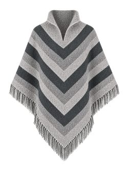 Alpaca Wool Grey Stripped Poncho