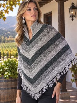 Alpaca Wool Grey Stripped Poncho