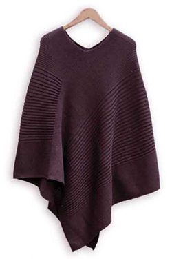 Eggplant Alpaca Wool Ribbed Poncho Andes Luxe