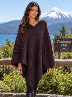 Eggplant Alpaca Wool Ribbed Poncho Andes Luxe