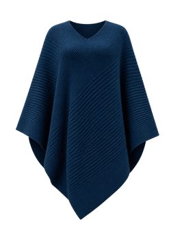 Slate Blue Alpaca Wool Ribbed Poncho