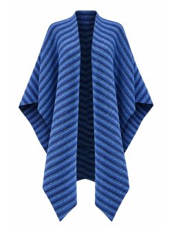Striped Blue Alpaca and Merino Wool Shawl