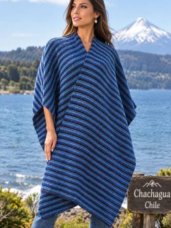 Striped Blue Alpaca and Merino Wool Shawl Andes Luxe