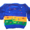 Merino Wool Blue Child Cardigan with Embroidery