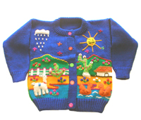 Merino Wool Blue Child Cardigan with Embroidery