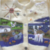 Merino Wool Winter White Child Cardigan with Embroidery