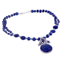 Sterling Silver and Extra Blue Lapis Lazuli Midnight Lillies Beaded Necklace