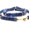 Barrel-Shaped Lapis Lazuli Beaded Necklace with Yellow 14K Gold Spacers