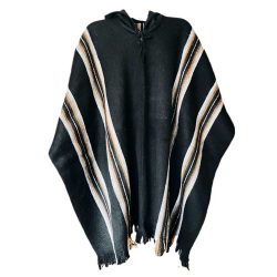 Black Alpaca Inca Design Hooded Poncho