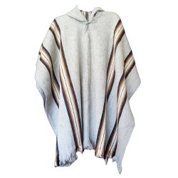 Winter White Alpaca Inca Design Hooded Poncho