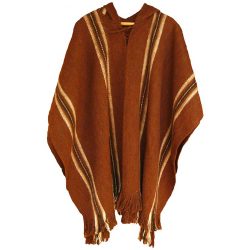 Terracotta Alpaca Inca Design Hooded Poncho