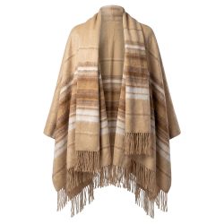 Khusku Alpaca Wool Poncho with Attached Scarf and Matching Beret in Camel Andes Luxe