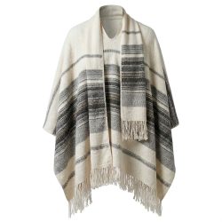 Kushku Alpaca Wool Poncho with Attached Scarf and Matching Beret in Winter White Andes Luxe