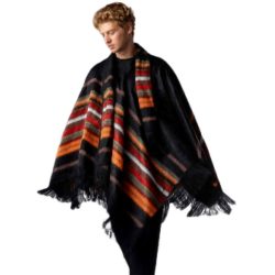 Kushku Alpaca Wool Poncho with Attached Scarf and Matching Beret in Black