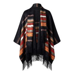 Kushku Alpaca Wool Poncho with Attached Scarf and Matching Beret in Black Andes Luxe