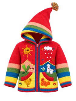 Hand-Knitted Wool Hooded Red Child Cardigan