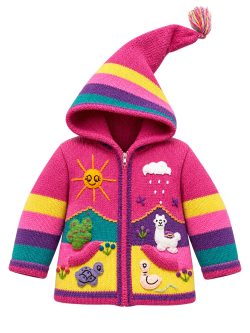 Hand-Knitted Wool Hooded Fuchsia Child Cardigan Andes Luxe Hand-Knitted Wool Hooded Fuchsia Child Cardigan