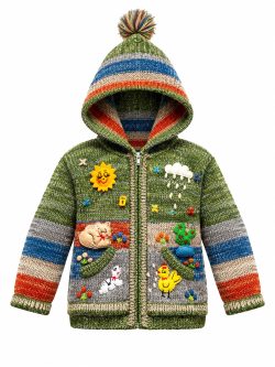 Hand-Knitted Wool Hooded Green Child Cardigan