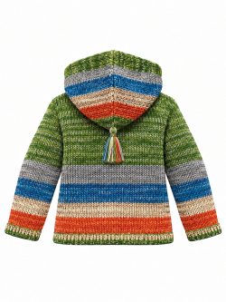 Hand-Knitted Wool Hooded Green Child Cardigan Andes Luxe