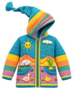 Hand-Knitted Wool Hooded Teal Child Cardigan