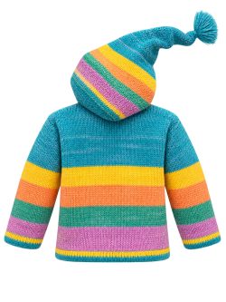 Hand-Knitted Wool Hooded Teal Child Cardigan Andes Luxe