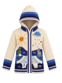 Hand-Knitted Wool Hooded Cream Child Cardigan