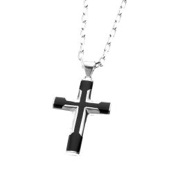 Abraham Men's Sterling Silver and Enamel Cross Necklace