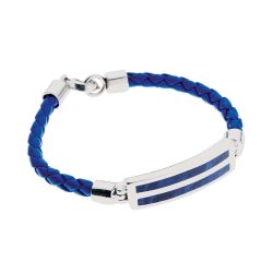 Amerigo Men's Blue Leather, Sterling Silver and Sodalite Bracelet, Large