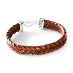 Angel Men's Brown Leather and Sterling Silver Bracelet