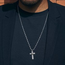 Angel Men's Sterling Silver Cross and Star Necklace