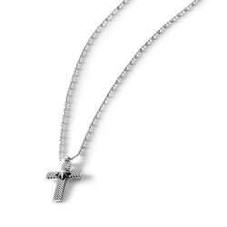 Angel Men's Sterling Silver Cross and Star Necklace