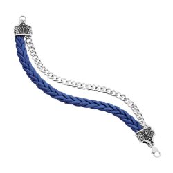 Antonio Men's Double Blue Leather and Sterling Silver Bracelet (Medium)