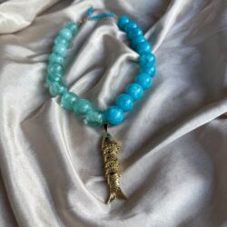 Aquamarine Pearl Gold Fish Necklace