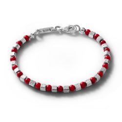 Arrecife Men's Hammered Sterling Silver and Red Coral Bracelet
