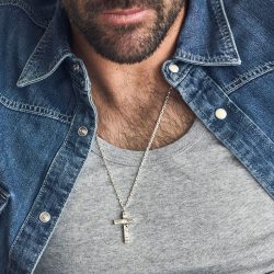 Arrecife Men's Hammered Sterling Silver Cross Necklace