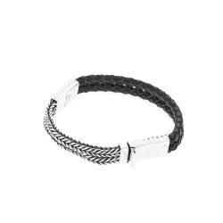 Barao Men's Leather and Sterling Silver Bracelet