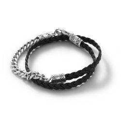 Barlovento Men's Double Leather and Sterling Silver Bracelet