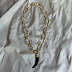 Black Horn Charm Gold Link Necklace